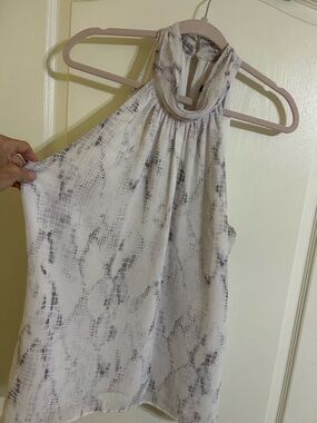 White House Black Market White and Gray/purple hue Snake-Print top Large